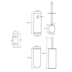 Tehnički crtež wc četke Bemeta Brilo dimenzije