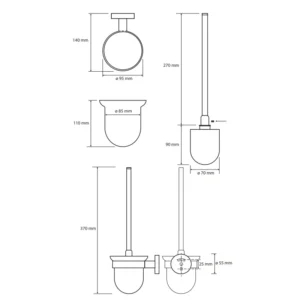 Tehnički crtež wc četke Bemeta Brilo zidne dimenzije