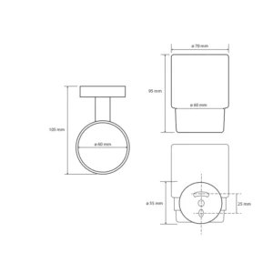 Tehnički crtež držača čaše Bemeta Coral dimenzije