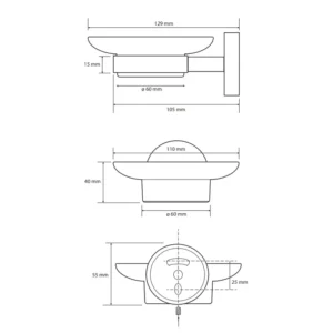 Tehnički crtež držača sapuna Bemeta Coral dimenzije