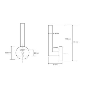 Tehnički crtež rezervnog držača rolopapira Bemeta Coral dimenzije