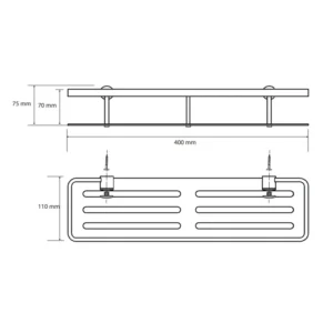 Tehnički crtež police za tuš Bemeta Cytro dimenzije