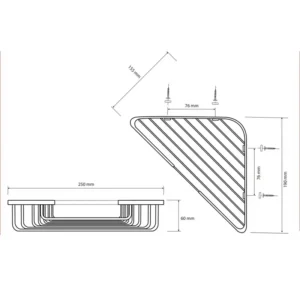 Tehnički crtež ugaone police za tuš Bemeta Cytro dimenzije