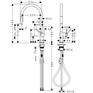 Hansgrohe Talis M54 210 slavina za sudoperu chrome izvlačni tuš