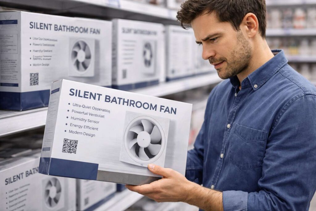 Covek u kupovini besumnog radijatora, cita specifikacije sa kutije