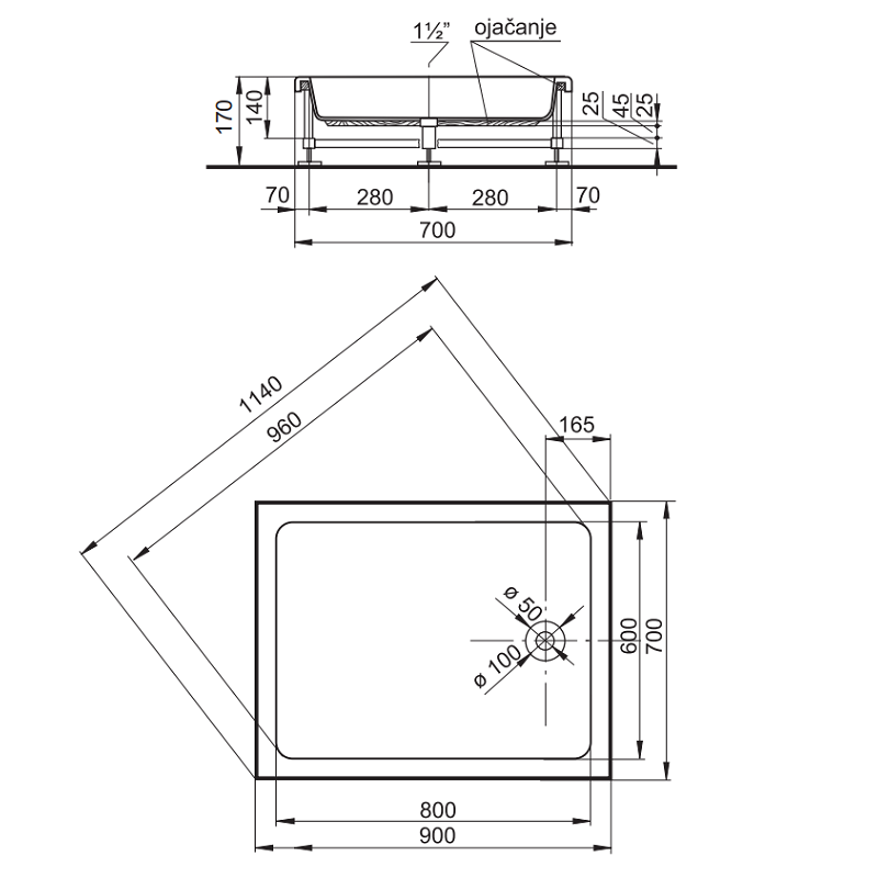 POLYAGRAM Alfa tuš kada 70x90 cm u kompletu (ALFA-70X90-KOMP) - Slika 3