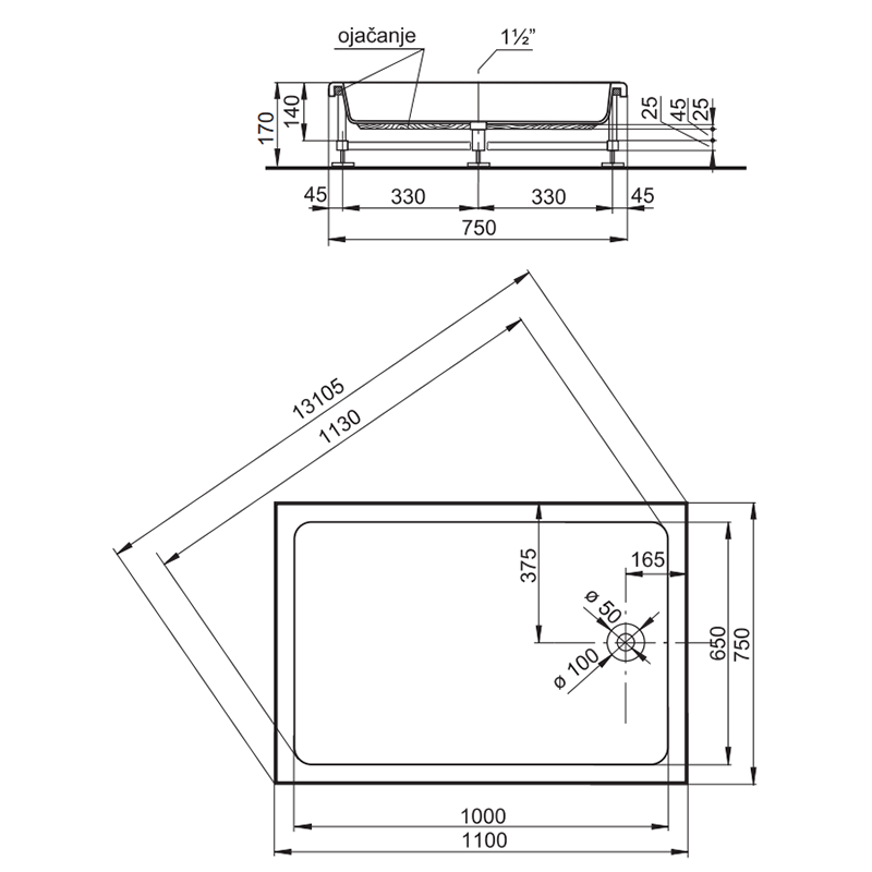 POLYAGRAM Alfa tuš kada 75x110 cm u kompletu (ALFA-110X75-KOM) - Slika 3