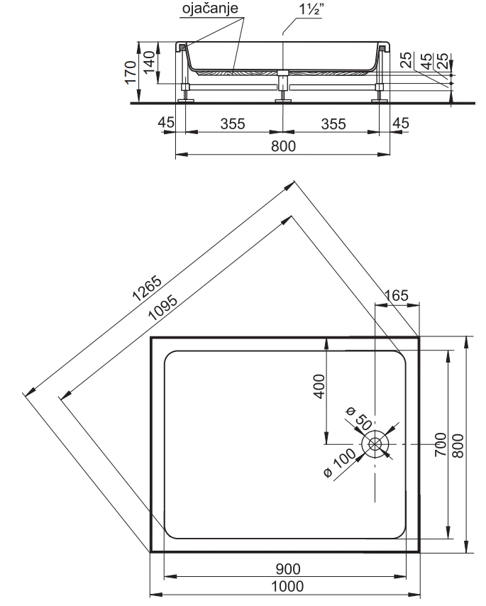 POLYAGRAM Alfa tuš kada 80x100 cm u kompletu (ALFA-100X80-KOM) - Slika 3