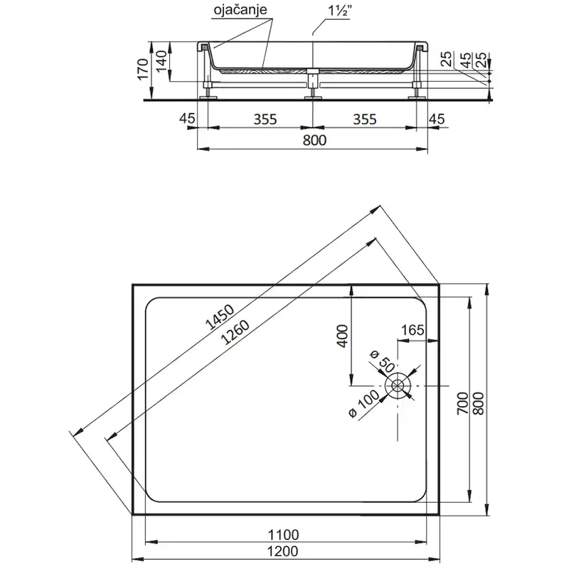 POLYAGRAM Alfa tuš kada 80x120 cm u kompletu (ALFA-120X80-KOM) - Slika 3