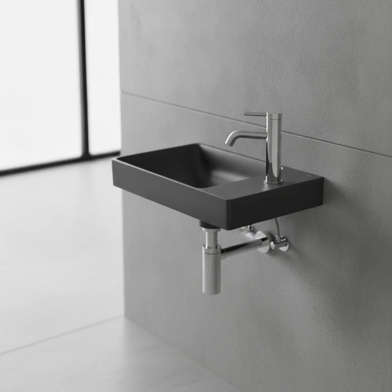 Roca Ona kompaktni konzolni lavabo 45×26 cm sa posudom levo – mat crna (A327681080)