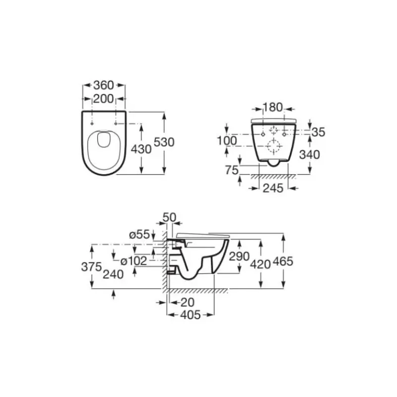 Roca Ona konzolna Rimless WC šolja – mat crna (A346687080) - Slika 3