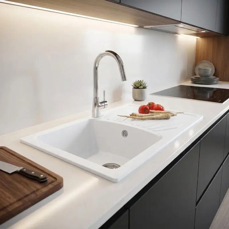 Metalac xQuadro Plus granitna sudopera 77x50 cm bela (137409) - Slika 2