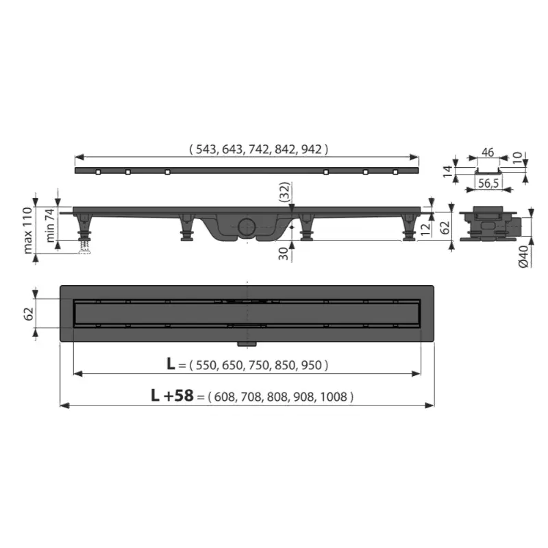 Alca APZ19 Simple tuš kanalica sa dvostranom rešetkom 75 cm (APZ19-750) - Slika 2