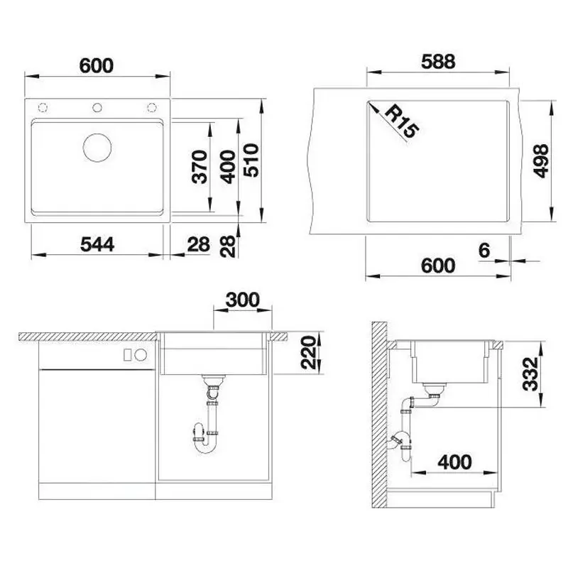 Blanco Etagon 6 granitna ugradna sudopera bela 60x51 cm sa dve ETAGON inox šine 524543