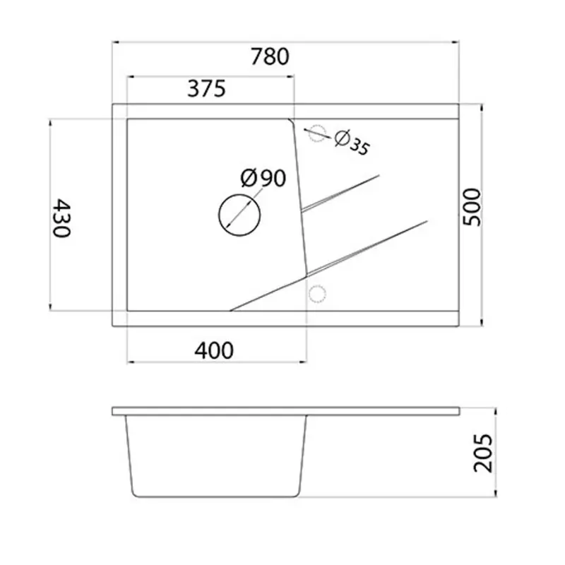 Metalac xLinea Plus granitna sudopera 78x50 cm grafit 372993